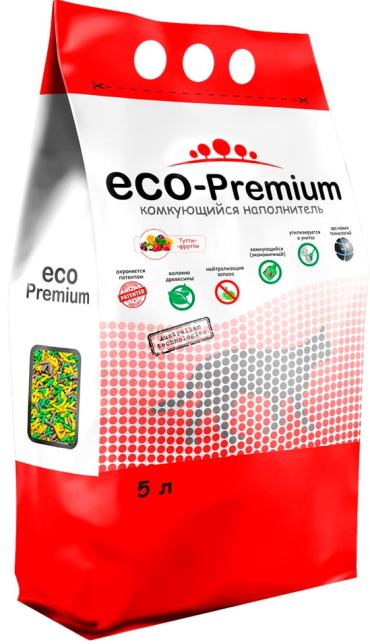 Наполнитель для кошачьего туалета ECO Premium Тутти-фрутти древесный комкующийся 5л