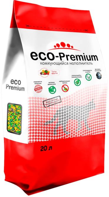 Наполнитель для кошачьего туалета ECO Premium Тутти-фрутти древесный комкующийся 20л