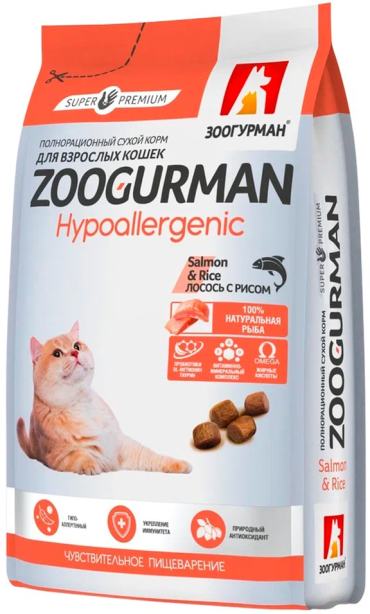 Сухой корм для кошек Зоогурман Zoogurman Hypoallergenic Лосось с рисом 1.5кг