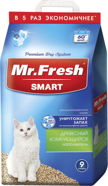 Наполнитель для кошачьего туалета Mr.Fresh Smart для длинношерстных кошек 9л