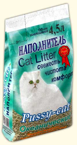 Наполнитель Pussy Cat Океанический впитывающий минеральный без запаха 2,4кг 4,5 л