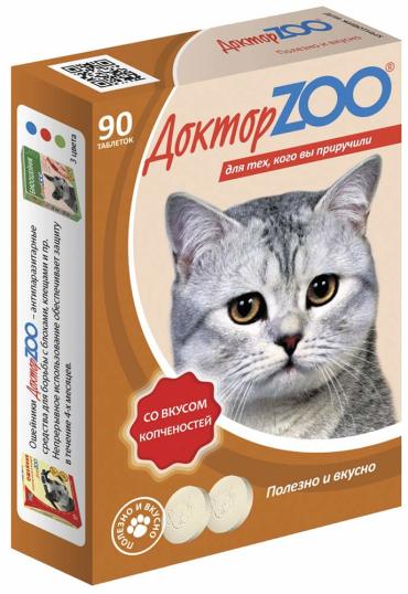 Витаминно-минеральная добавка для кошек Doctor Zoo со вкусом копченостей таблетки 90 таб.