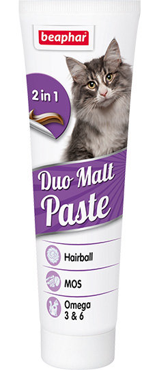Beaphar Duo Malt Paste с олигосахаридами и Омега-6 жирн. Кислотами для выведения шерсти 100 г