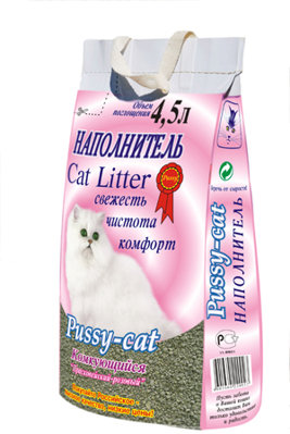 Наполнитель Pussy Cat Розовый для кошачьего туалета минеральный комкующийся бентонит без запаха 3кг 4,5 л