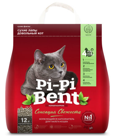 Наполнитель Pi Pi Bent Сенсация Свежести минеральный с ароматом трав и цветов комкующийся бентонит травы и цветы 5кг 12 л