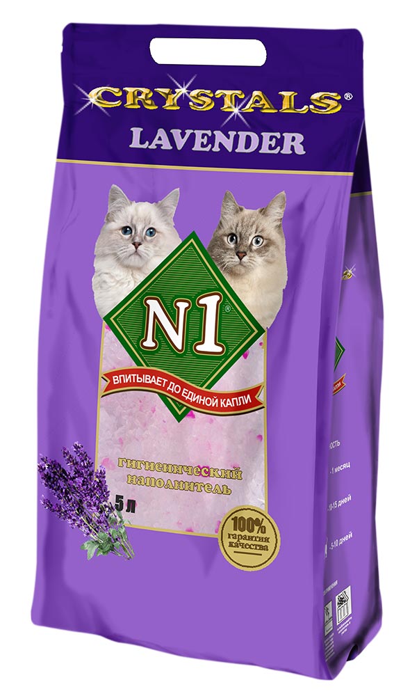 Наполнитель N1 Crystals Lavander для кошачьего туалета фиолетовый впитывающий силикагель лаванда 2,1кг 5 л