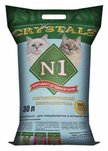 Наполнитель N1 Crystals для кошачьего туалета впитывающий силикагель без запаха 12,25кг 30 л