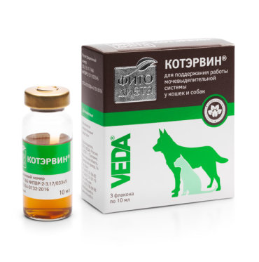 Котэрвин профилактика и лечение мочекаменной болезни для кошек и собак 3 шт. 10 мл