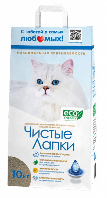 Наполнитель Чистые Лапки минеральный комкующийся бентонит без запаха 10кг