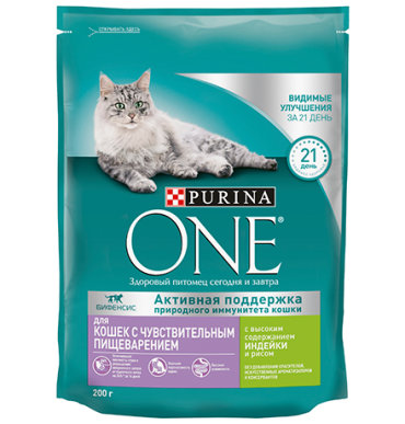 Purina One / Сухой корм Пурина УАН для взрослых кошек при чувствительном пищеварении с индейкой