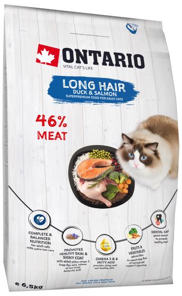 Ontario Longhair / Сухой корм Онтарио для Длинношерстных кошек с Уткой и лососем