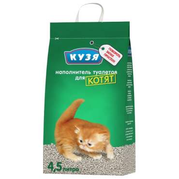 Впитывающий наполнитель для кошек Кузя Для котят бентонитовый, 2.25 кг, 4.54 л, 4 шт