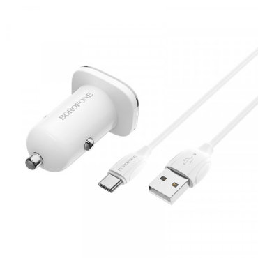 Автомобильная быстрая зарядка Borofone BZ12A QC3.0 + кабель micro USB 1m (Белый)