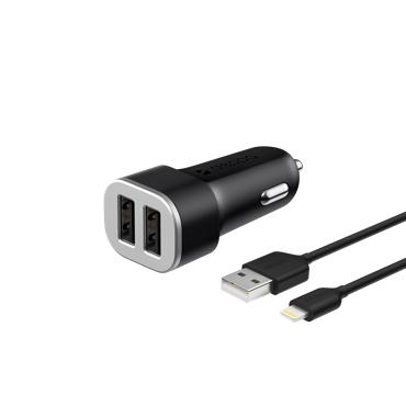 Автомобильное зарядное устройство Deppa Iphone/Ipad 2 USB + кабель Lightning черный/11285