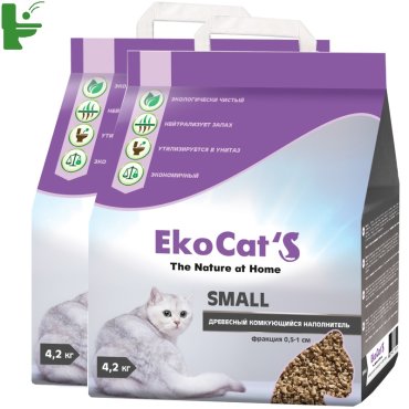 Комкующийся наполнитель Eko Cat's Small древесный, 4.2 кг, 10 л, 2 шт