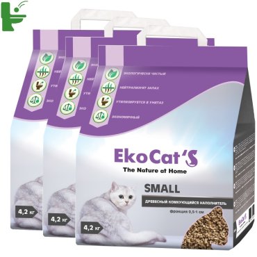 Комкующийся наполнитель Eko Cat's Small древесный, 4.2 кг, 10 л, 3 шт
