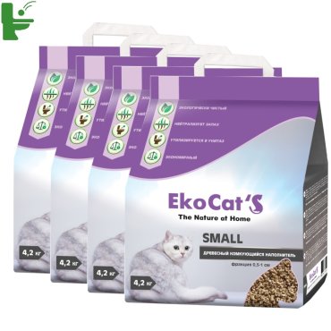 Комкующийся наполнитель Eko Cat's Small древесный, 4.2 кг, 10 л, 4 шт