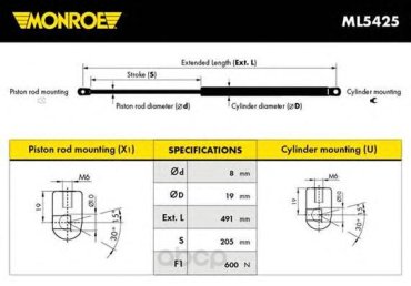 Амортизатор крышки багажника Monroe 5412096344954