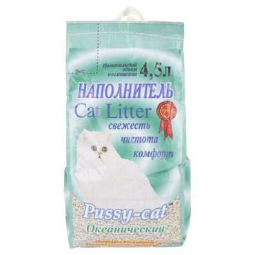 Впитывающий наполнитель для кошек Pussy-Cat Океанический цеолитовый, 3 кг, 4.5 л, 3 шт