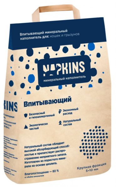 Впитывающий наполнитель для кошек Napkins цеолитовый, 12 кг, 24 л