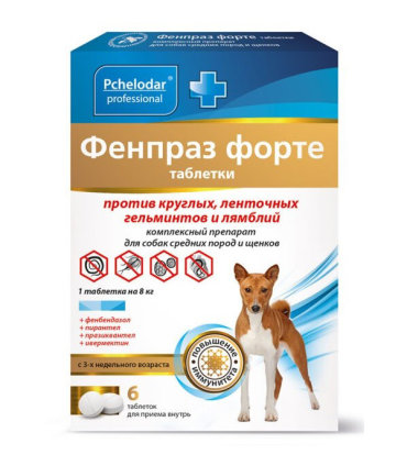 Антигельминтик для собак средних пород Pchelodar Фенпраз Форте, 6 таб