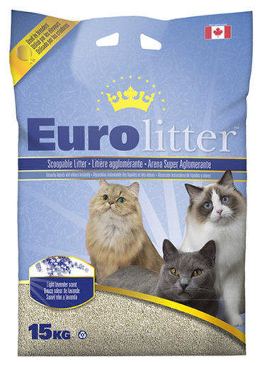 Комкующийся наполнитель для кошек Eurolitter бентонитовый, лаванда, 15 кг