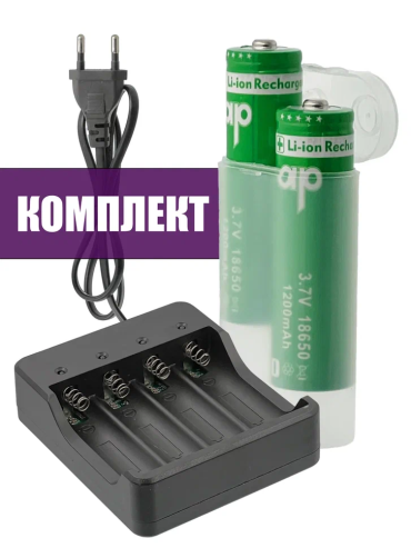 Аккумуляторные батарейки 18650 с зарядным устройством 1,2А, 4 слота, от сети 220В