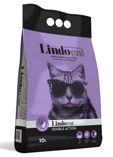 Комкующийся наполнитель для кошек Lindocat Double action бентонитовый, лаванда, 10 л