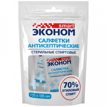 Влажные салфетки Эконом smart Zip loc спиртовые 135х185 мм 12 штук