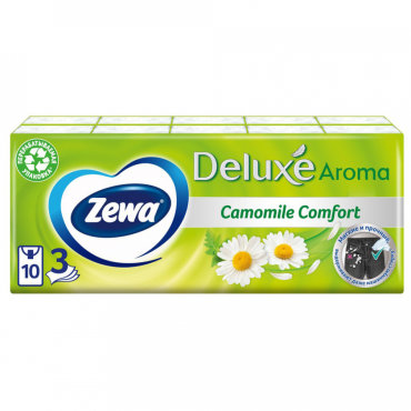 Платочки бумажные Zewa Deluxe Ромашка 3-слойные 10 штук