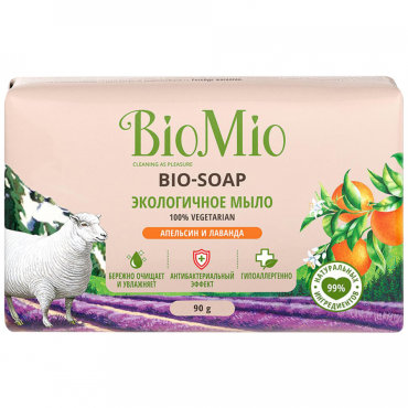 Мыло туалетное BioMio Bio-Soap экологичное с эфирными маслами Апельсин лаванда и мята 90 г