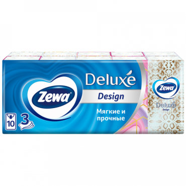 Платочки бумажные Zewa Deluxe Design 3-слойные 10 штук
