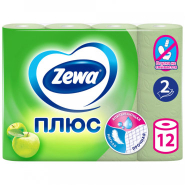 Туалетная бумага Zewa Плюс Яблоко 2-слойная 12 рулонов