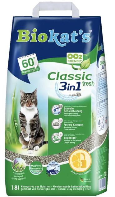 Наполнитель Biokat's Classic Fresh 3in1 комкующийся, с ароматизатором, 18л