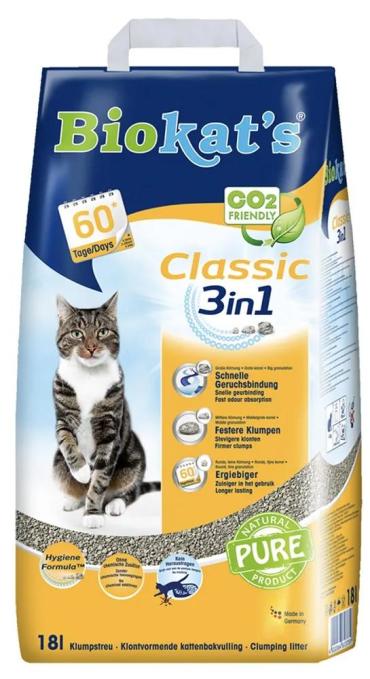 Наполнитель Biokat's Classic 3in1 комкующийся, 18л