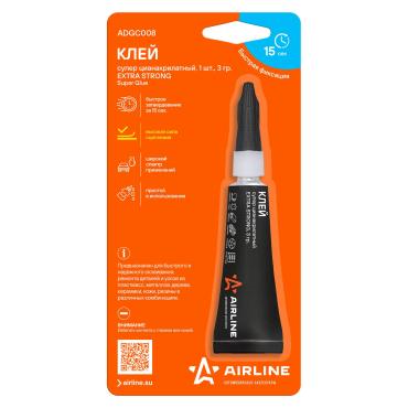 Клей супер цианакрилатный EXTRA STRONG, 1 шт., 3 гр., блистер с подвесом AIRLINE