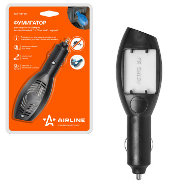 Фумигатор для защиты от комаров, автомобильный 12V/5W, табл., черный AIRLINE