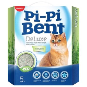 Pi-Pi Bent DeLuxe Fresh Grass Наполнитель глиняный комкующийся (с ароматом свежей травы), 5 кг