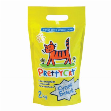 PrettyCat Супер Белый Комкующийся глиняный наполнитель для кошек, 2 кг