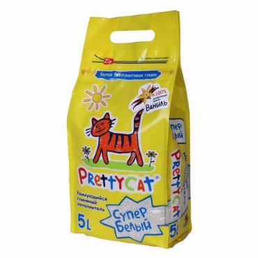 PrettyCat Супер Белый Комкующийся глиняный наполнитель для кошек (с ароматом ванили), 4,5 кг