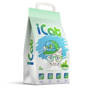 iCat комкующийся бентонитовый наполнитель (с ароматом зеленого сада), 5 кг