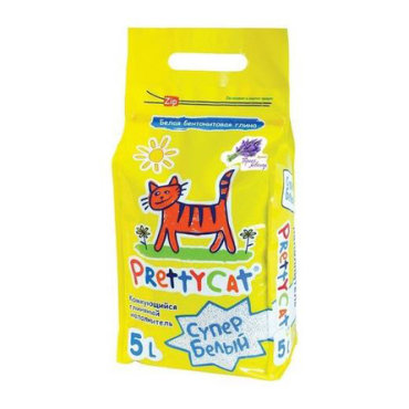 PrettyCat Супер белый комкующийся наполнитель для кошачьих туалетов (с лавандой), 5 кг