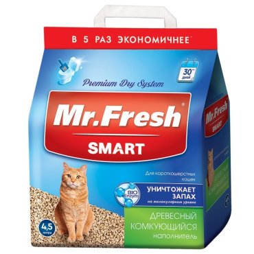 Mr.Fresh комкующийся древесный наполнитель для короткошерстных кошек (8,3 кг)