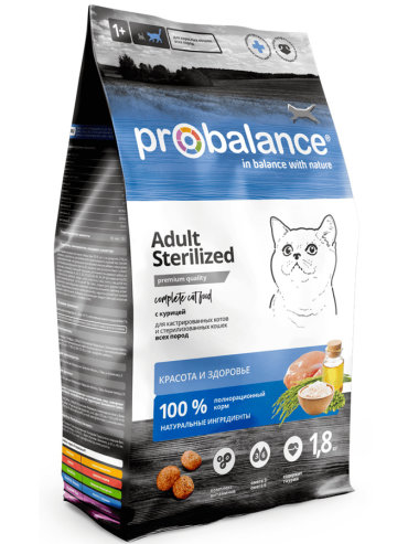 Корм Probalance для кастрированных котов и стерилизованных кошек, с курицей (10 кг)
