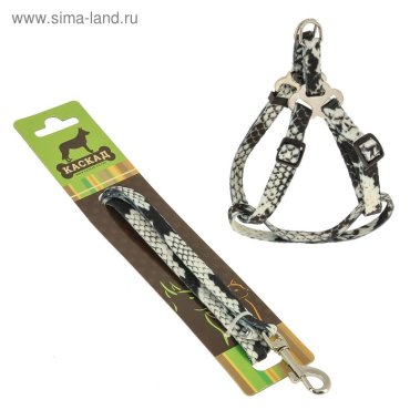 Комплект амуниции для кошек, нейлон, змеиный, поводок 1см х120см, шлейка 1см, ОШ/ОГ 20-40см