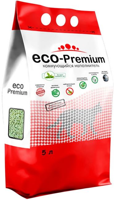 Наполнитель для кошачьего туалета ECO Premium Зеленый чай древесный комкующийся 5л