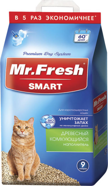 Наполнитель для кошачьего туалета Mr.Fresh Smart для короткошерстных кошек 9л