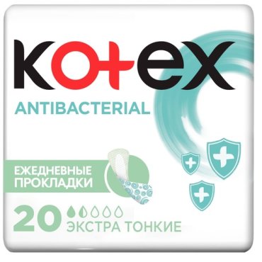 Kotex Ежедневные антибактериальные экстратонкие прокладки, 20 шт (Kotex, )