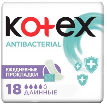 Kotex Ежедневные антибактериальные длинные прокладки, 18 шт (Kotex, )