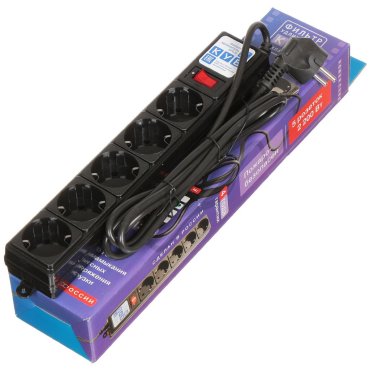 Сетевой фильтр 5 гнезд, 1.9 м, с заземлением, 2.2 кВт, черный, Power Cube